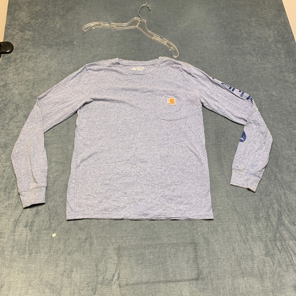 Vintage Carhartt Tee Shirt Youth XL 18-20 Light Grey Graphic Logo Chest Pocket